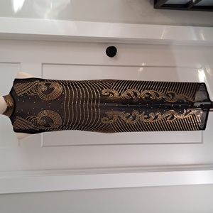 NEW Sheer Sleeveless Long Beaded Dress (Black/Gold)